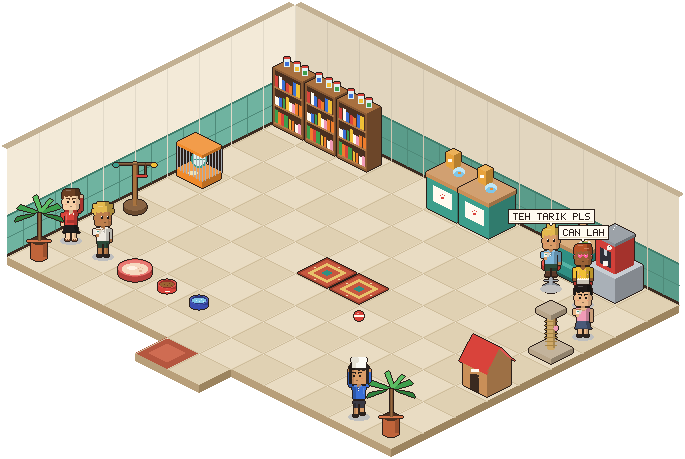A pixel-art pet shop where players adopt cats, dogs, parrots and otters